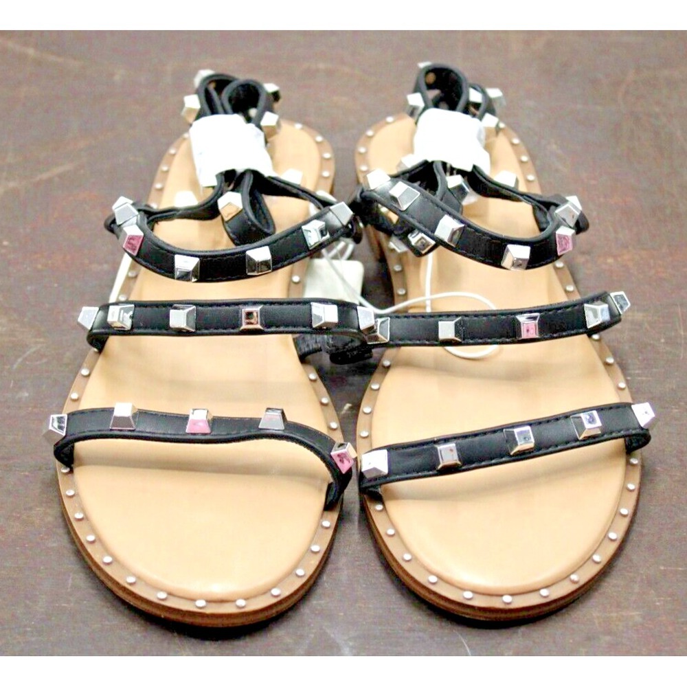 A New Day Women's Black Studded Gladiator Flat Sandals Size 6